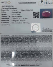 4.63/CT Natural Mozambique Ruby with Govt. Lab Certificate-12210